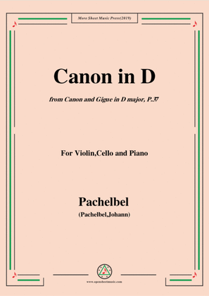 Book cover for Pachelbel-Canon in D,P.37,No.1,for Violin,Cello and Piano