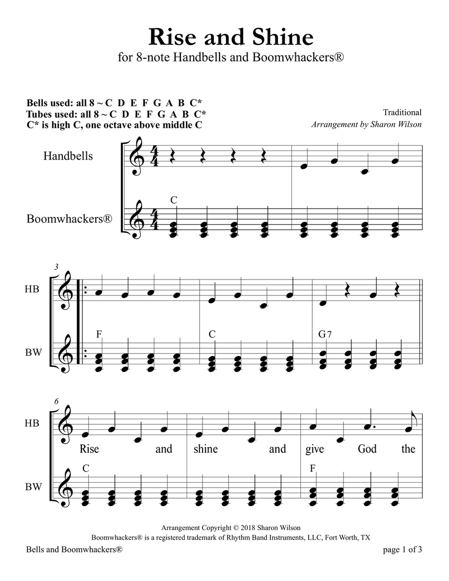 Rise and Shine (for 8-note Bells and Boomwhackers with Black and White Notes) Small Ensemble scores gallery preview page 4