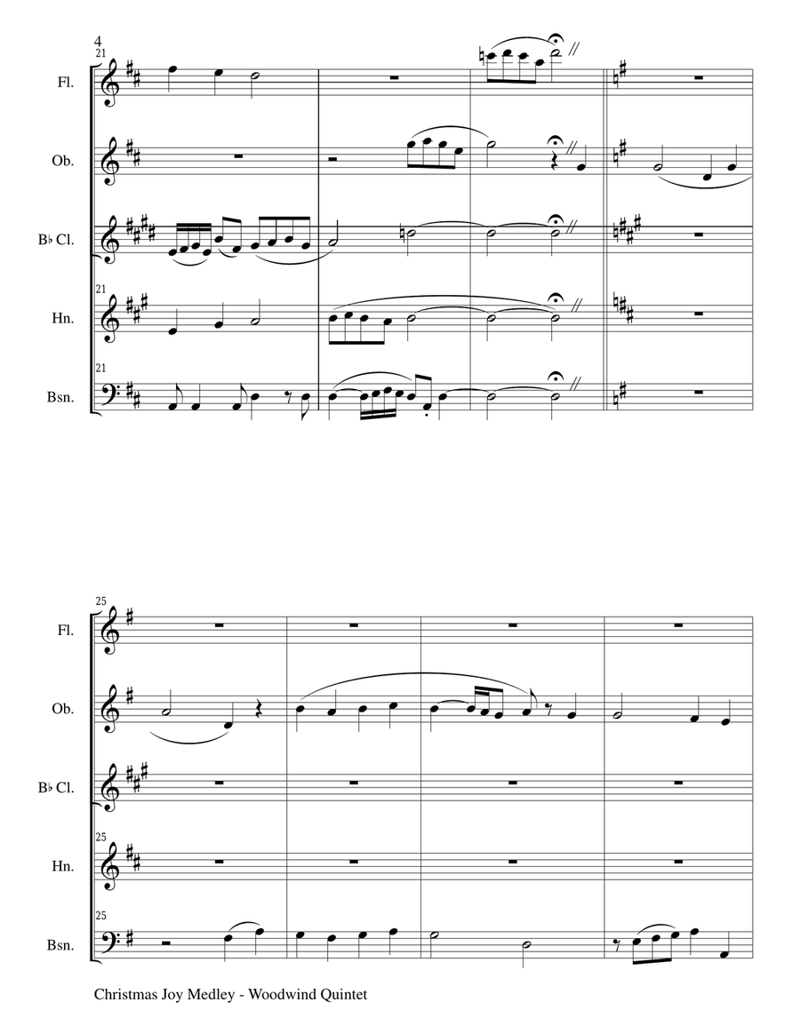 CHRISTMAS JOY MEDLEY (Woodwind Quintet Score and Parts for Flt, Ob, Cl, Hrn, and Bsn) Woodwind Quintet scores gallery preview page 4