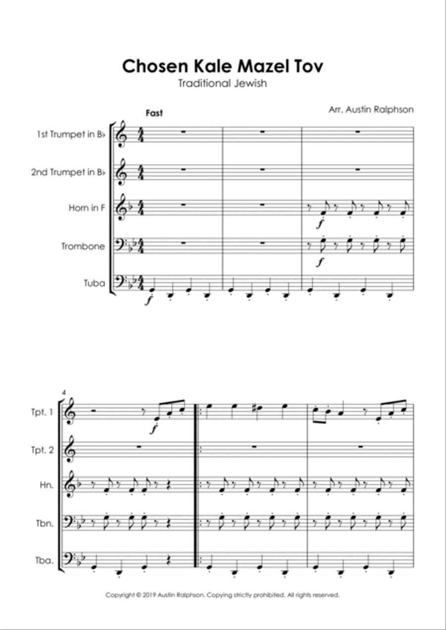 Chosen Kale Mazel Tov חתן וכלה ברכות (Jewish Wedding) - brass quintet Brass Quintet scores gallery preview page 5