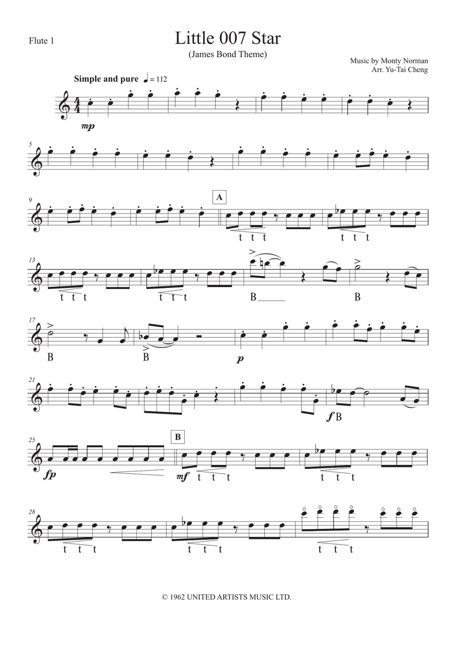 James Bond Theme Flute Quartet scores gallery preview page 1