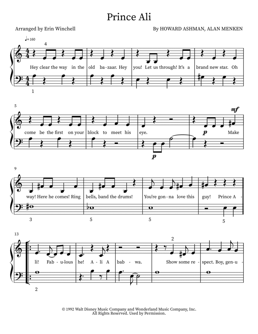 Prince Ali Easy Piano scores gallery preview page 1