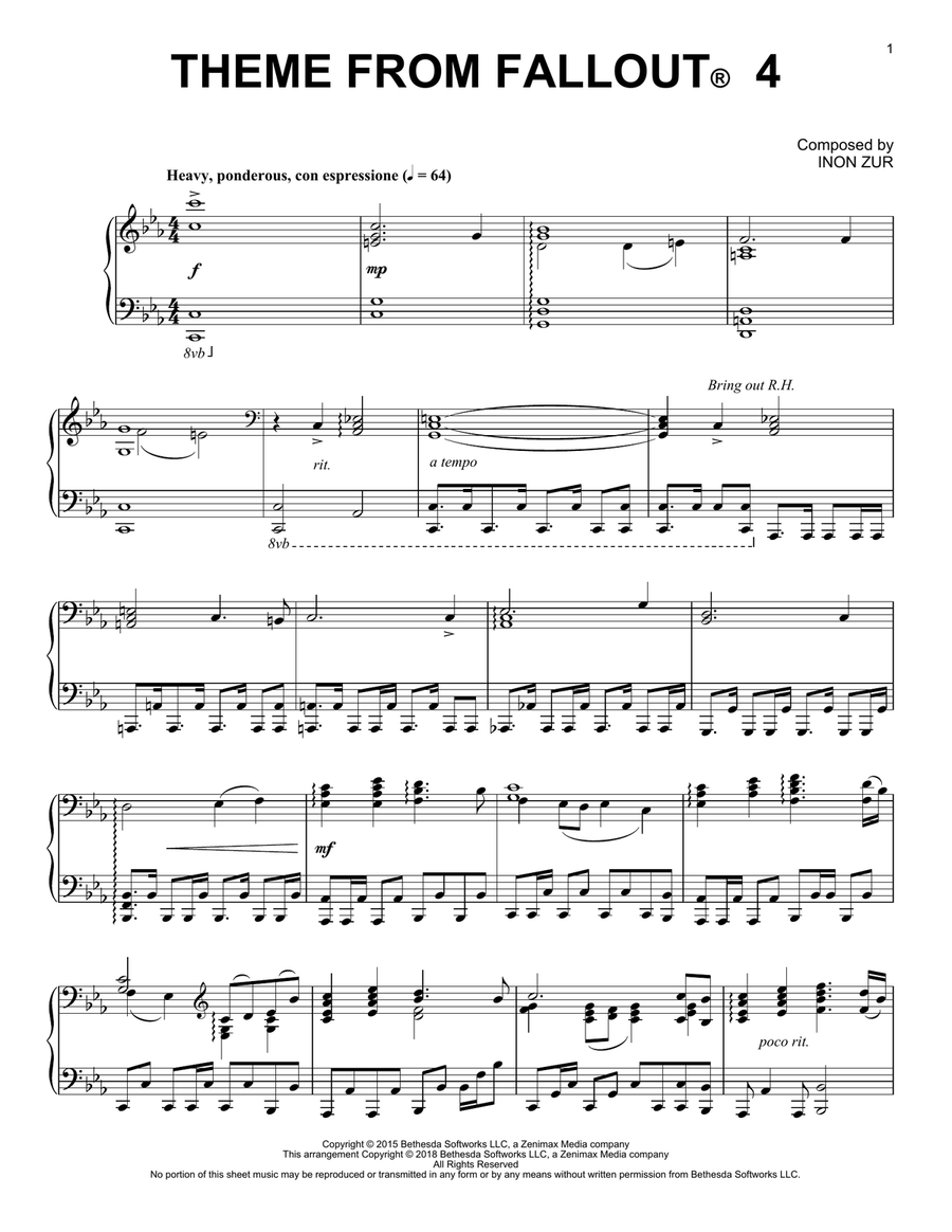 Theme From Fallout 4 Piano Solo scores gallery preview page 1