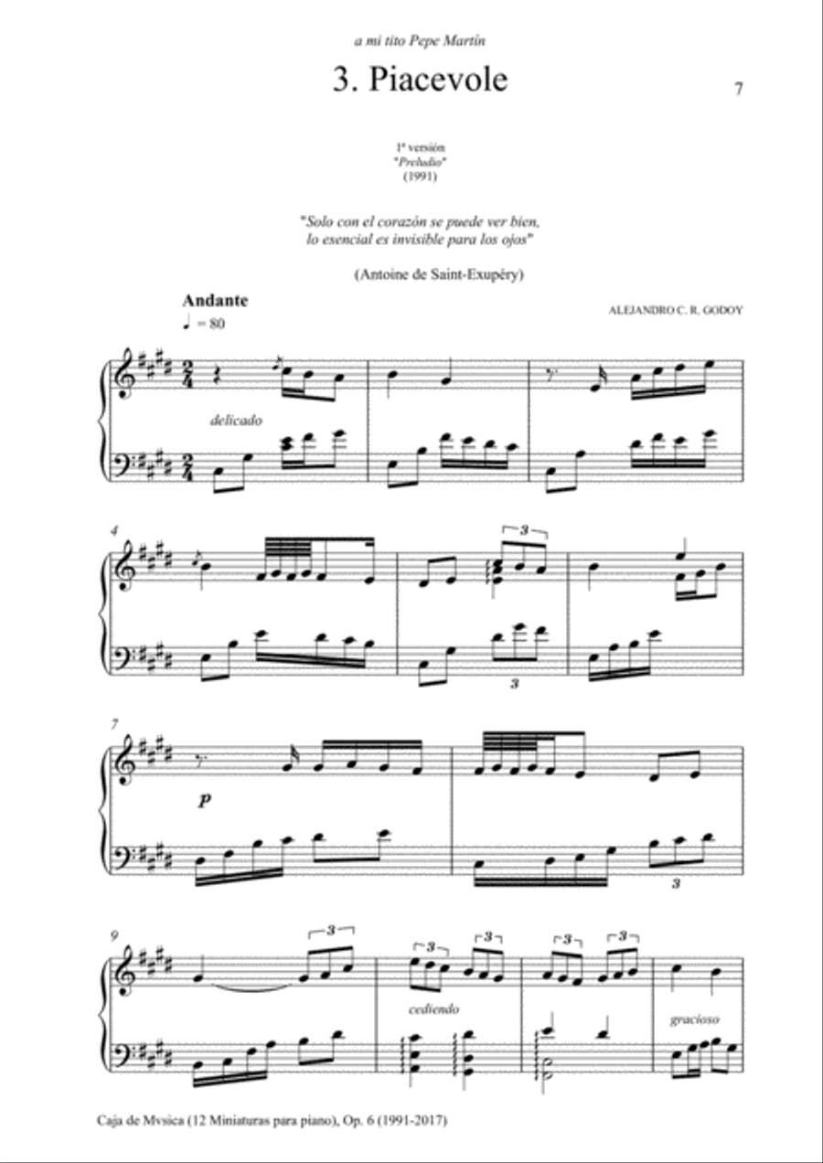 Caja de Mvsica, Op.6 (2017) 3. Piacevole Piano Solo scores gallery preview page 1