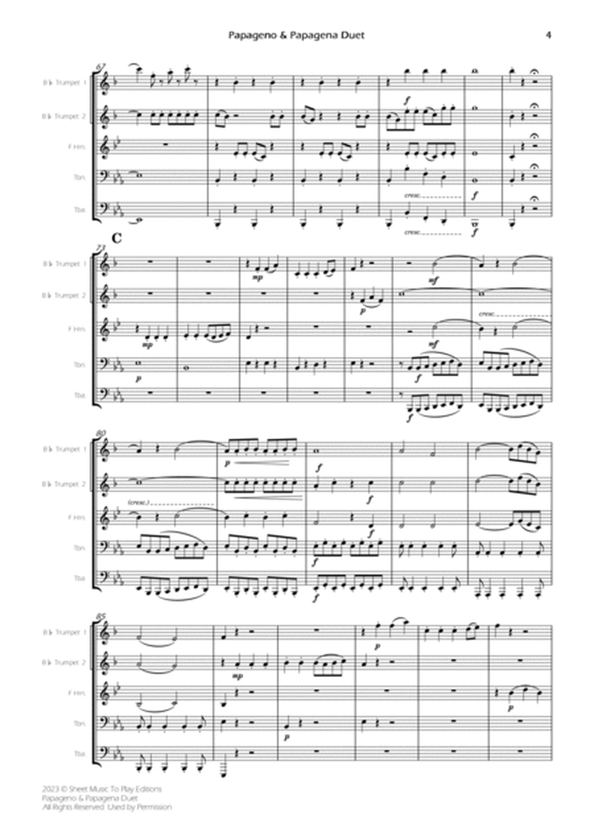 Papageno and Papagena Duet - Brass Quintet (Full Score and Parts) image number null