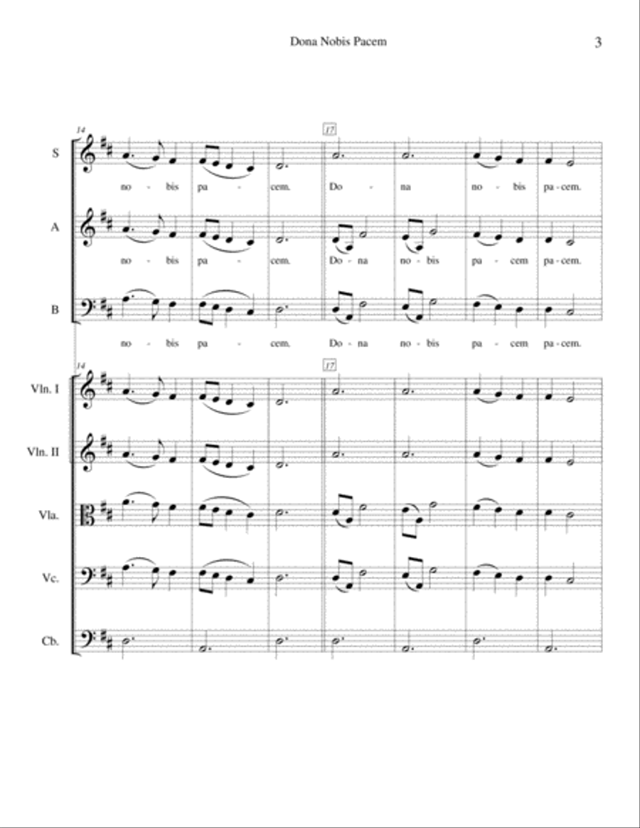Dona Nobis Pacem (Give Us Peace) - for beginning string orchestra and SAB choir 3-Part scores gallery preview page 3