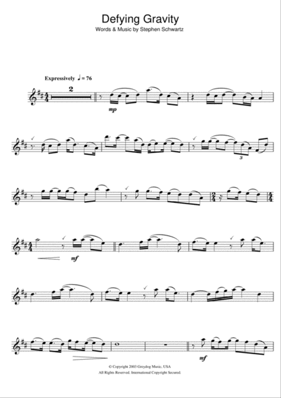 Defying Gravity (from Wicked) Flute Solo scores gallery preview page 1