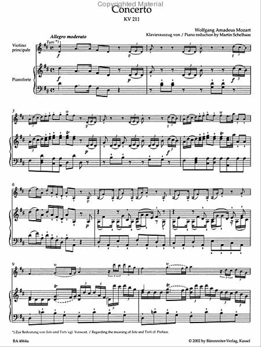 Concerto for Violin and Orchestra, No. 2 D major, KV 211 Violin Solo scores gallery preview page 2