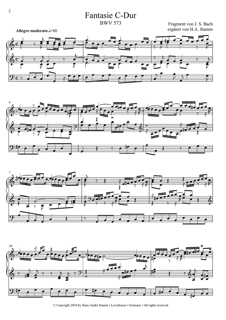 J. S. Bach Two Pieces for Organ (Fantasia C Major BWV 573 and Sinfonia D Major from Cantata No. 29) Organ Solo scores gallery preview page 2