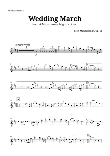 Wedding March by Mendelssohn for Sax AATB Quartet with Chords image number null