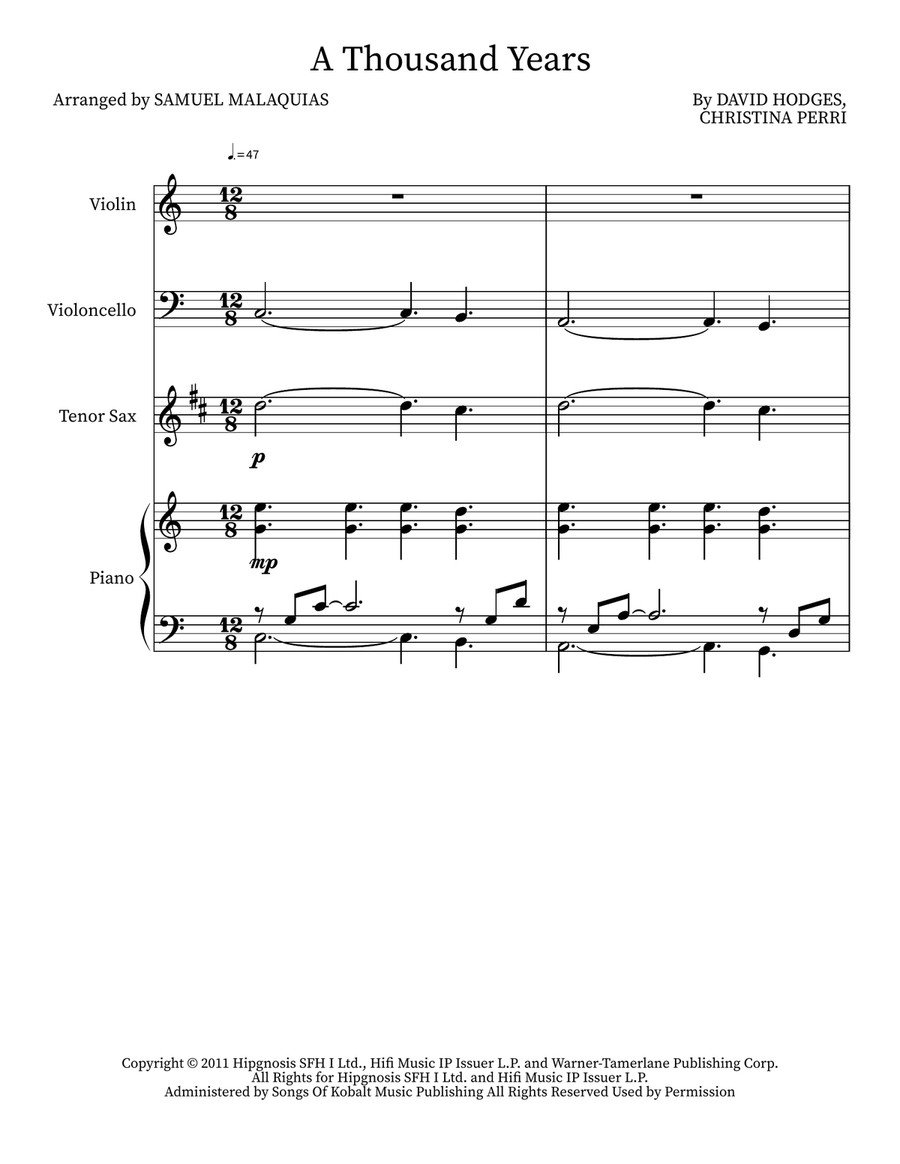 A Thousand Years Small Ensemble scores gallery preview page 1