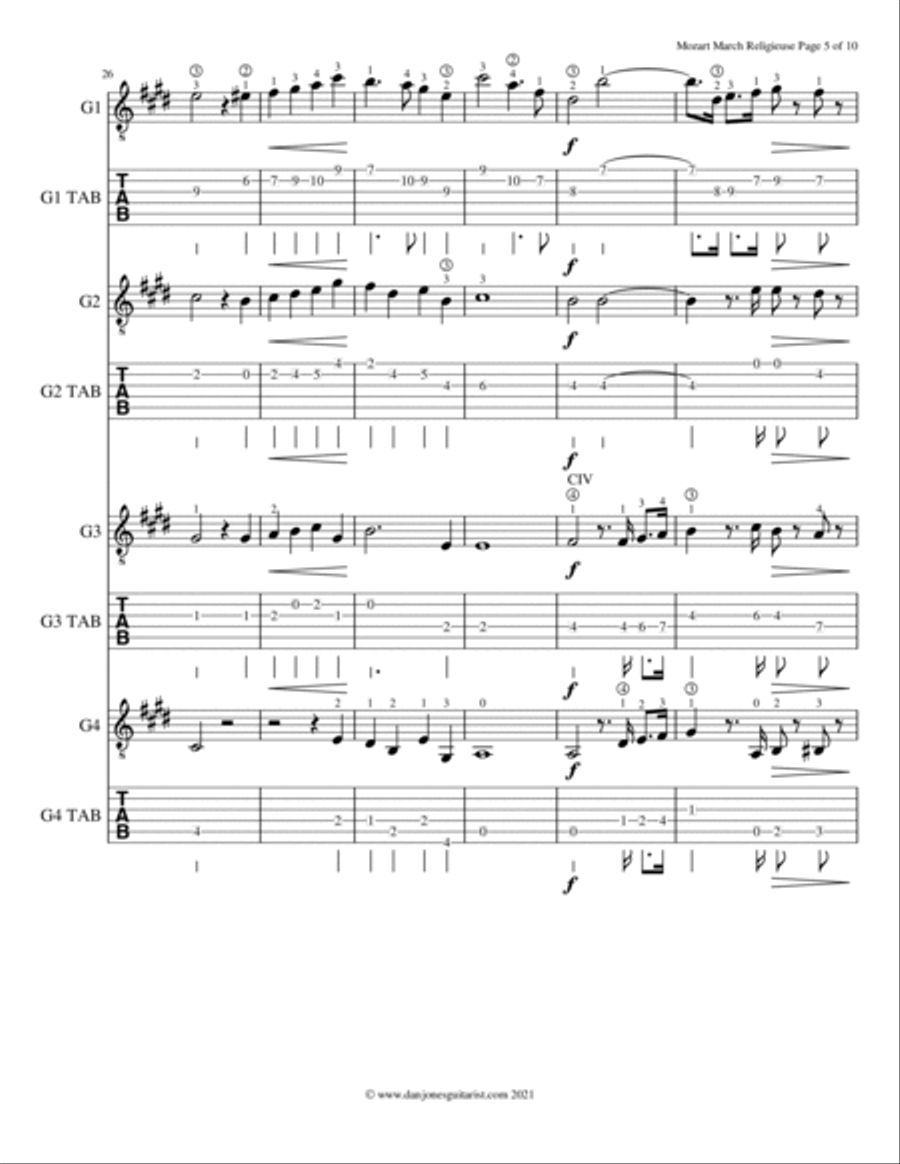 W A Mozart The Priests' March (Marche Religieuse) from The Magic Flute Acoustic Guitar scores gallery preview page 6
