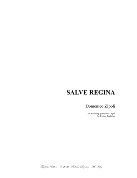 SALVE REGINA - D. Zipoli - Arr. for String quartet and Organ - With Parts image number null