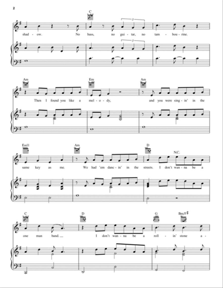 One Man Band Piano, Vocal, Guitar scores gallery preview page 2