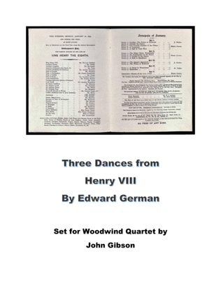 Book cover for 3 Dances from Henry VIII set for Woodwind Quartet