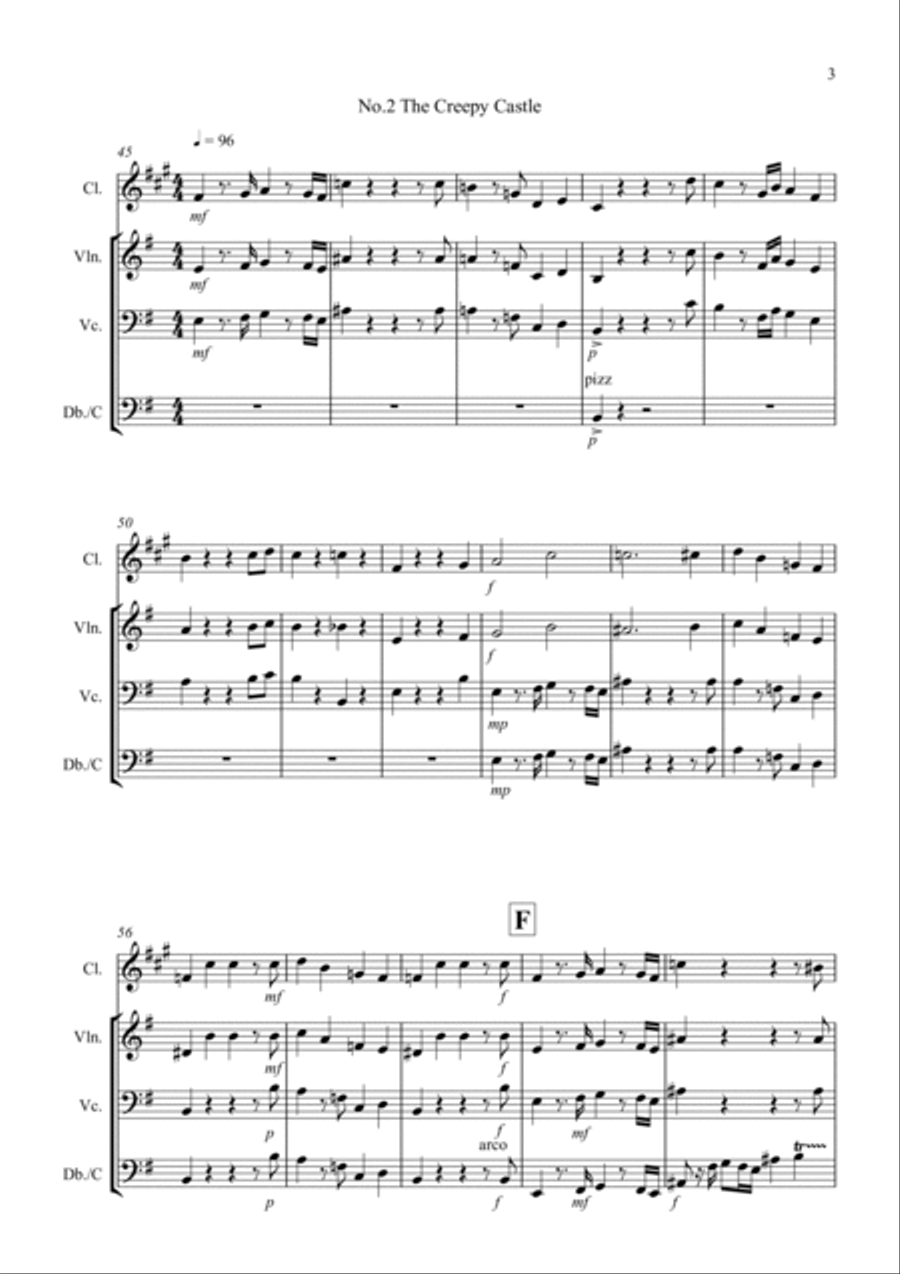 3 Halloween Pieces for Clarinet or Violin, Cello and Double Bass Trio Clarinet scores gallery preview page 3