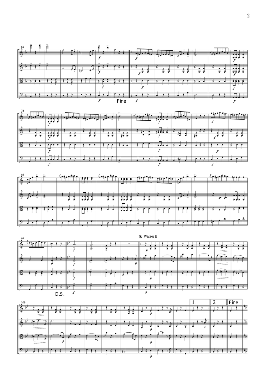 J.Strauss Du und Du Waltz from Die Fledermaus, for string quartet, CS108 String Quartet scores gallery preview page 2