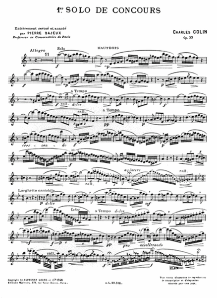 Celebres Solos de Concours - 1st Solo, No. 33 Piano Accompaniment - Sheet Music