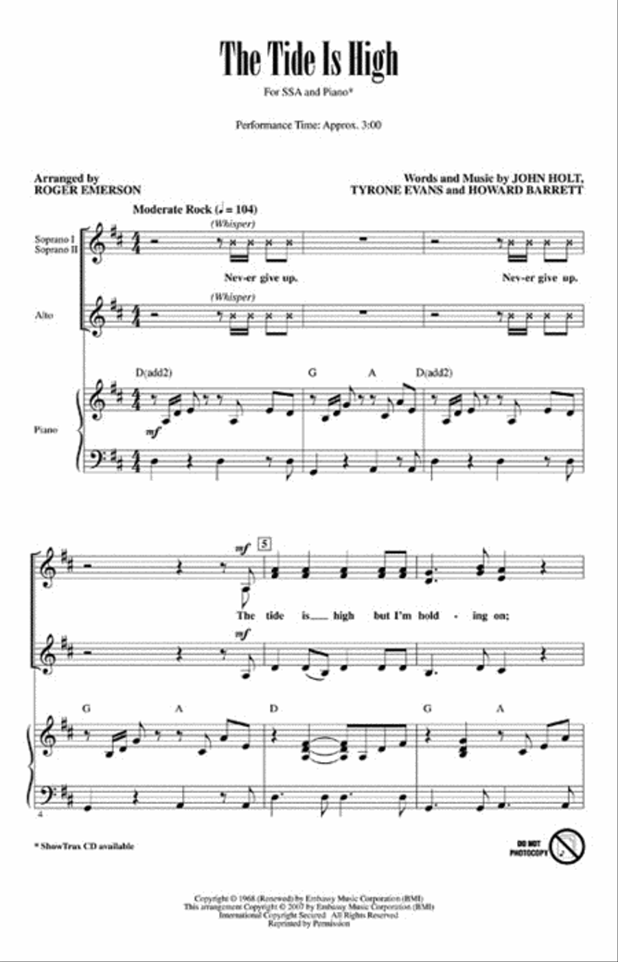 The Tide Is High The Tide Is High Choir scores gallery preview page 2