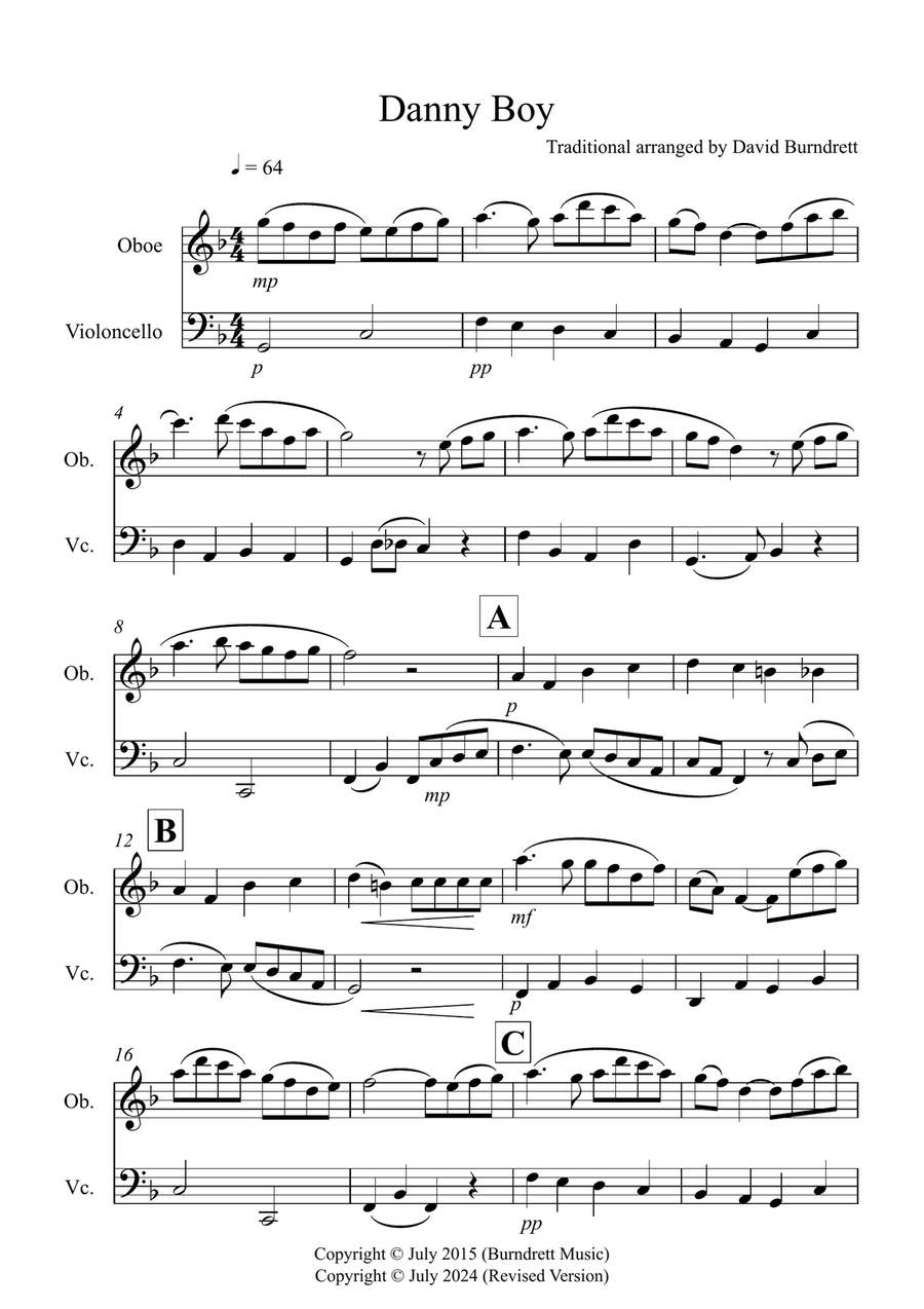 Danny Boy for Oboe and Cello Duet Oboe scores gallery preview page 1