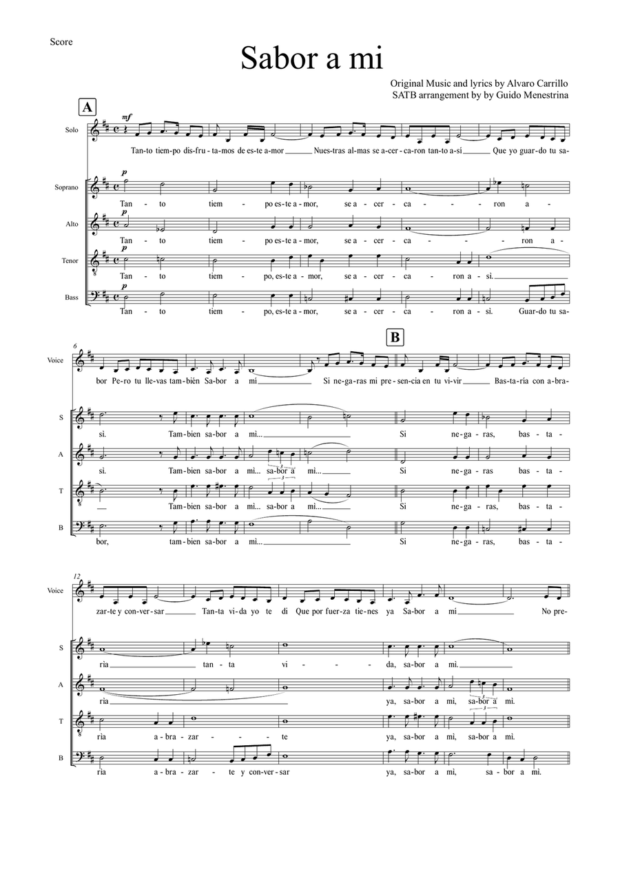 Sabor A Mi (be True To Me) 4-Part scores gallery preview page 1