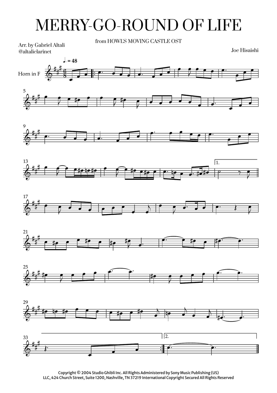 Merry-Go-Round Of Life Horn Solo scores gallery preview page 1