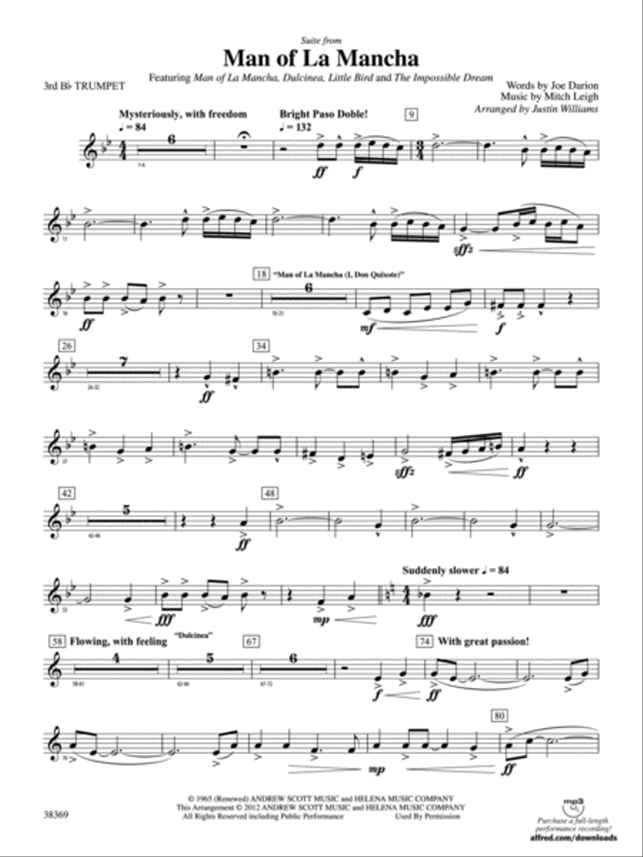 Man of La Mancha: 3rd B-flat Trumpet Concert Band scores gallery preview page 1