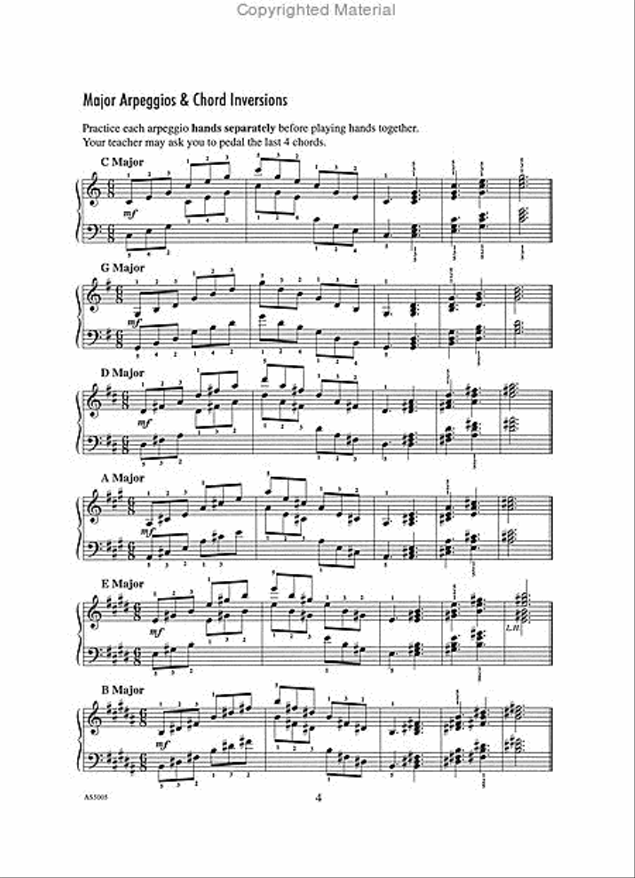 Achievement Skill Sheet No. 5: Two-Octave Major Scales & Arpeggios Piano Method scores gallery preview page 3