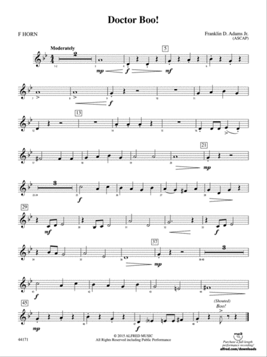 Doctor Boo!: 1st F Horn Doctor Boo!: 1st F Horn Concert Band scores gallery preview page 1