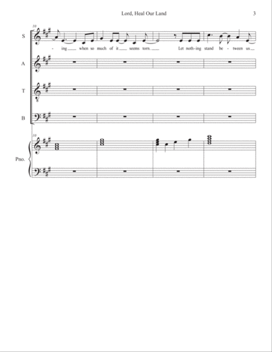 Lord, Heal Our Land for SATB Voices (reproducible) 4-Part scores gallery preview page 3