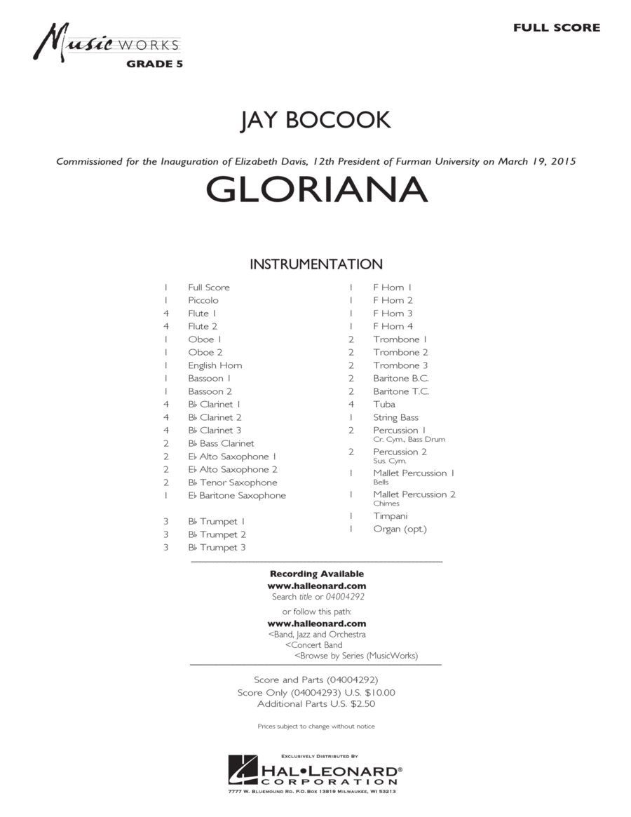 Gloriana - Conductor Score (Full Score) Concert Band scores gallery preview page 1