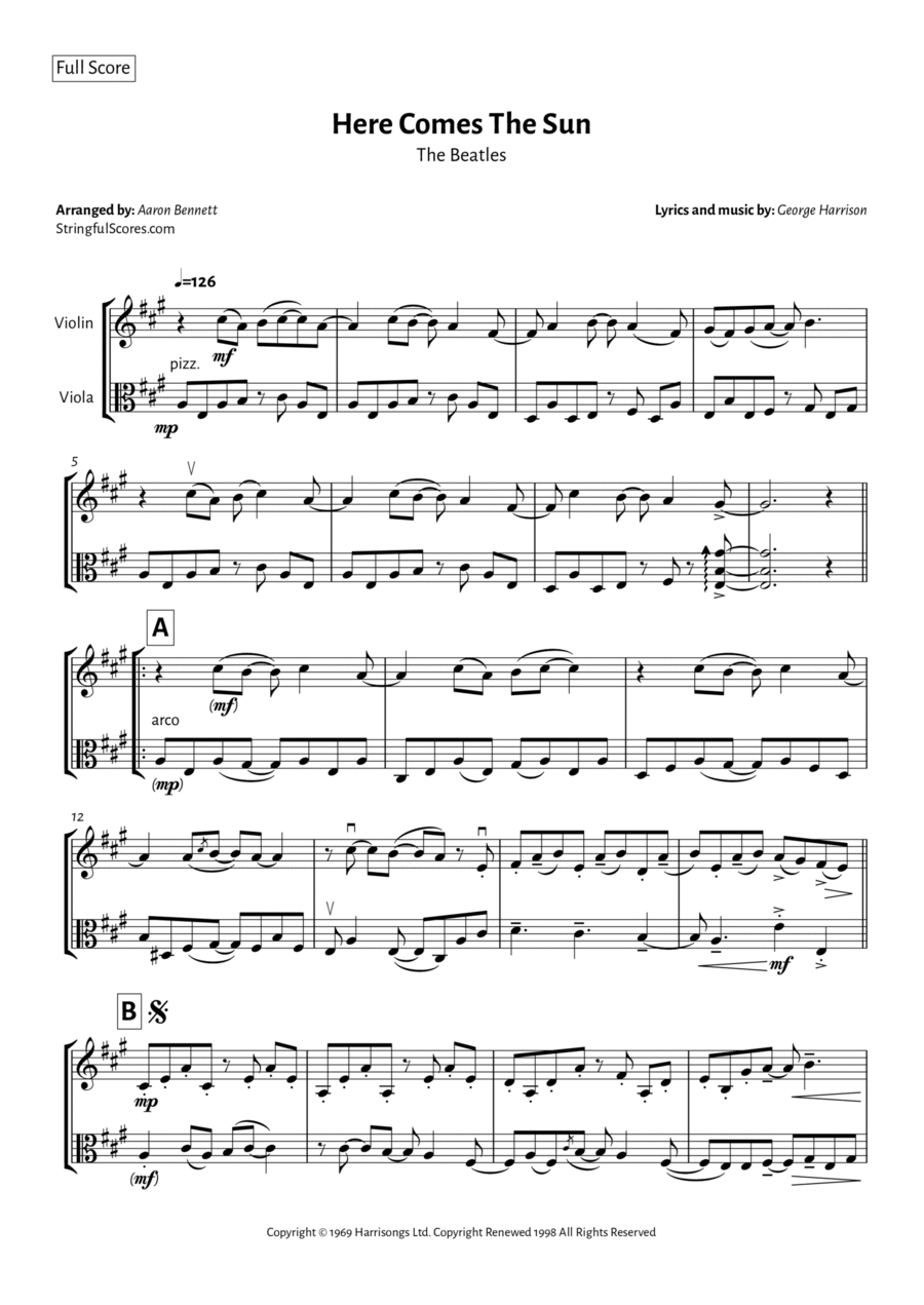 Here Comes The Sun String Duet scores gallery preview page 1