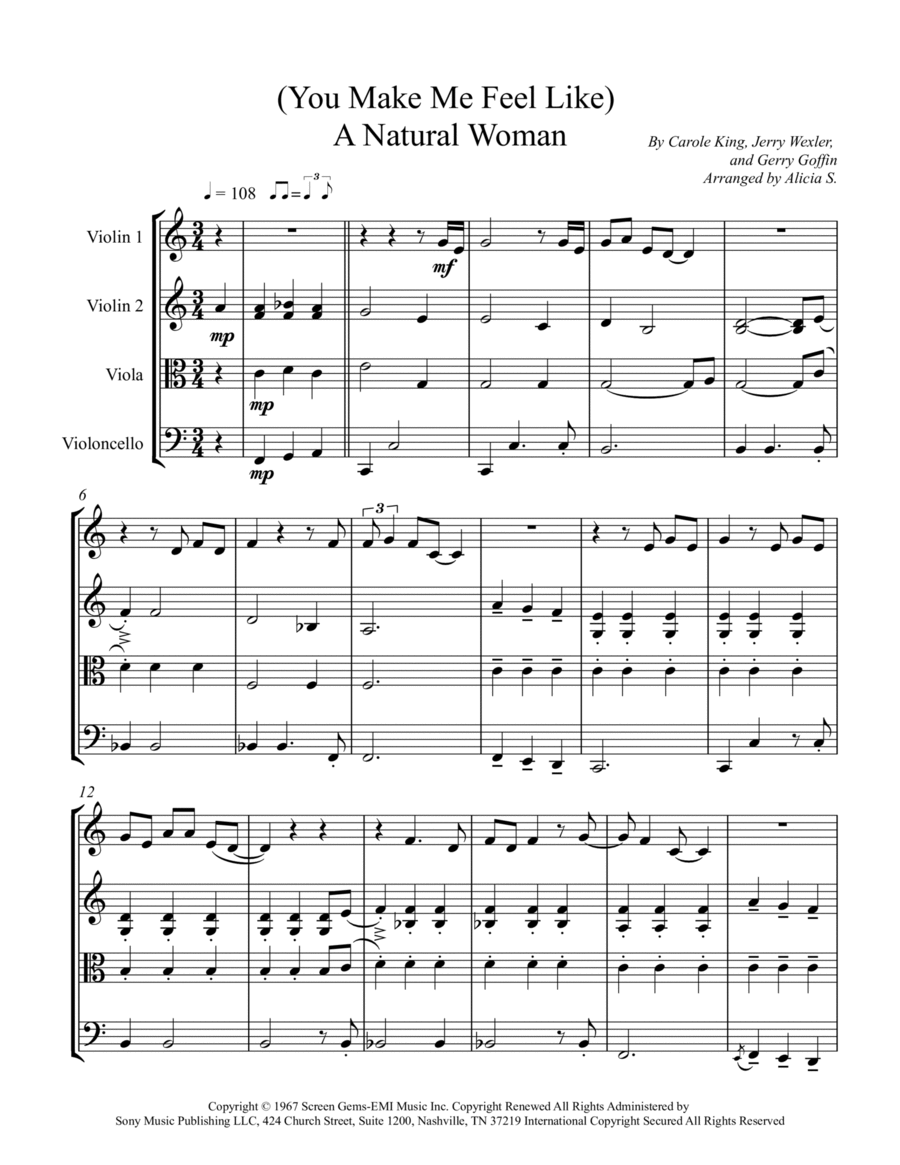 (you Make Me Feel Like) A Natural Woman String Quartet scores gallery preview page 1