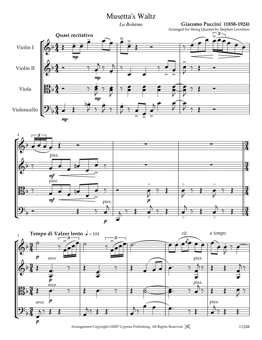 Musetta's Waltz String Quartet scores gallery preview page 1