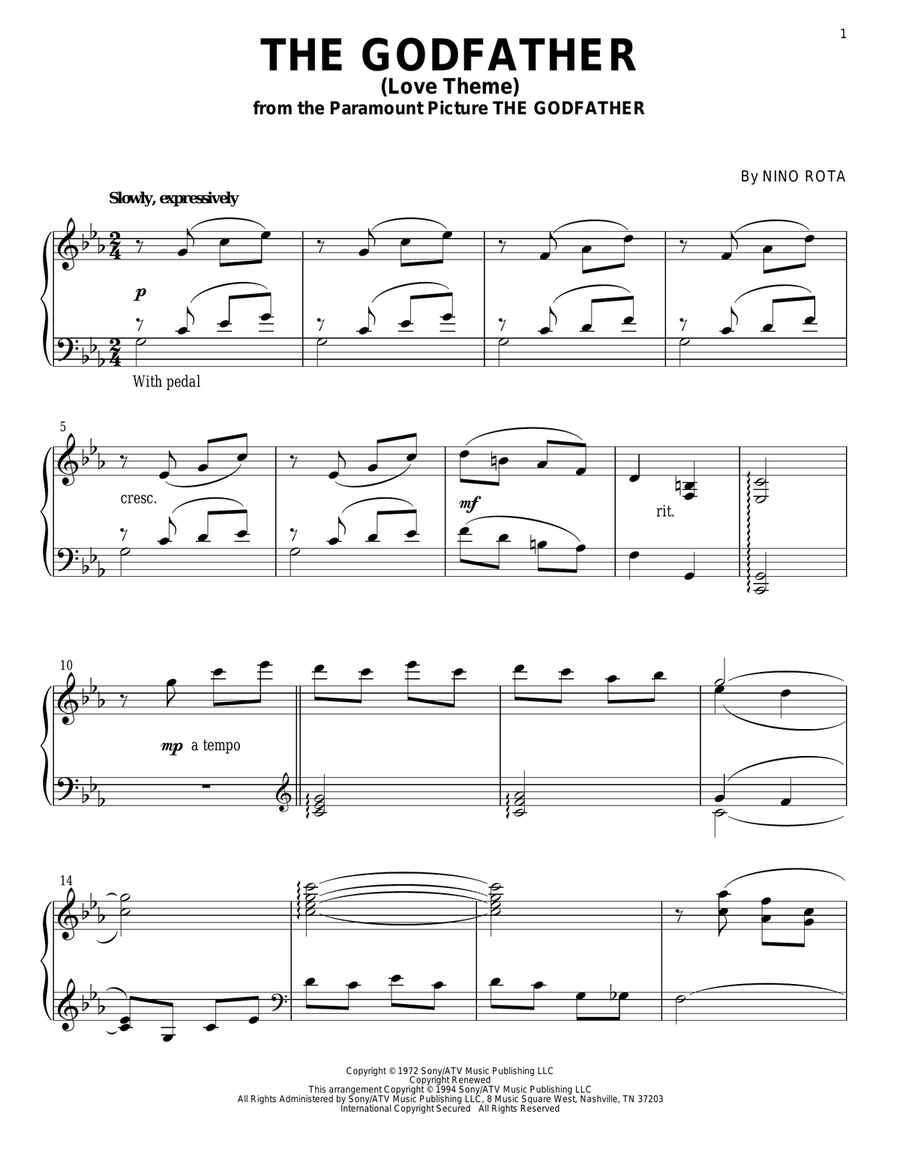 The Godfather (Love Theme) Piano Solo scores gallery preview page 1