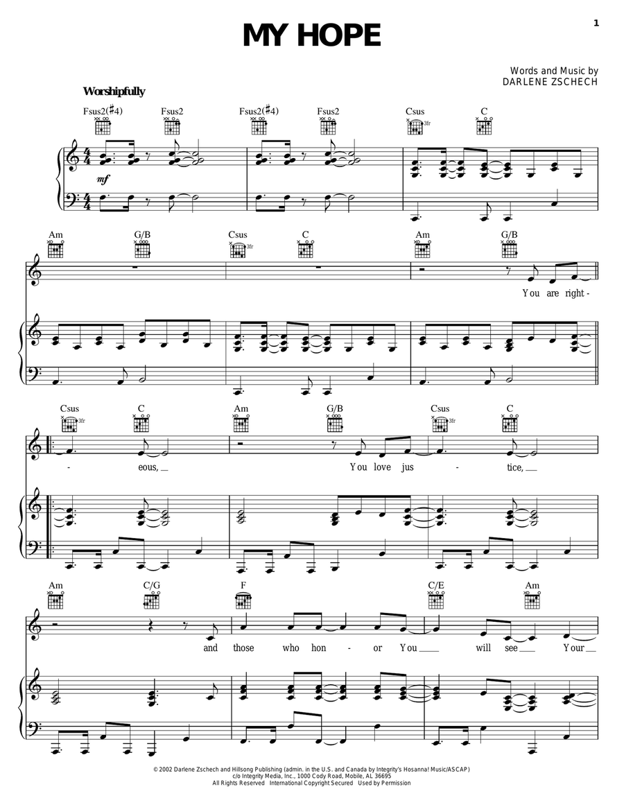 My Hope Piano, Vocal, Guitar scores gallery preview page 1
