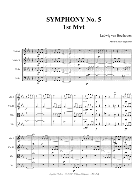 SYMPHONY No. 5 - 1st Mvt. - Arr. for String quartet - With Parts image number null