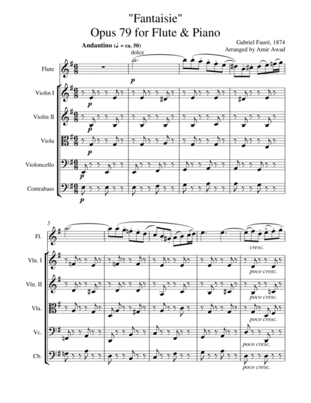 Gabriel Fauré : Fantaisie for Flute and Piano op. 79 , Arranged for Flute and string Orchestra image number null
