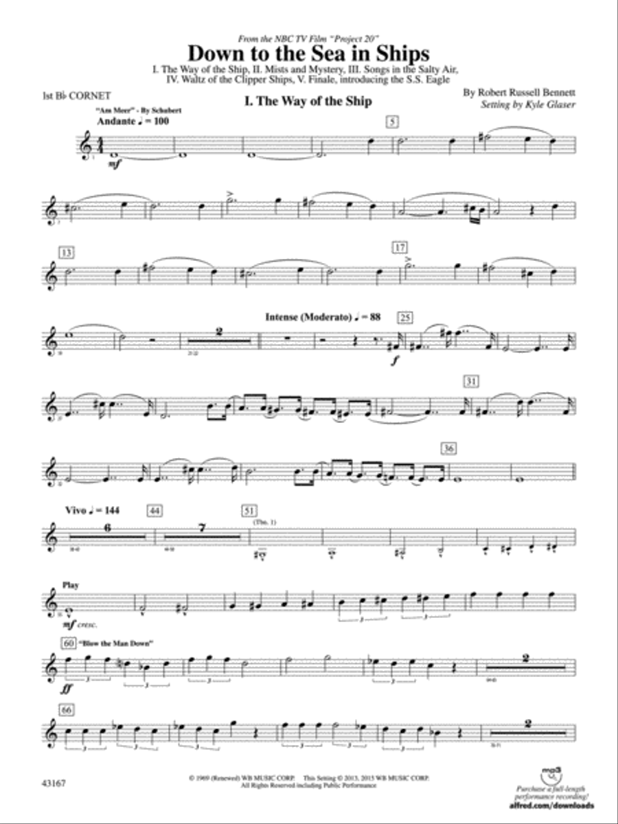 Down to the Sea in Ships (from the NBC TV Film Project 20): 1st B-flat Cornet Concert Band scores gallery preview page 2