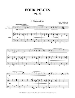 Book cover for Four Pieces Op. 40 for Tuba or Bass Trombone and Piano