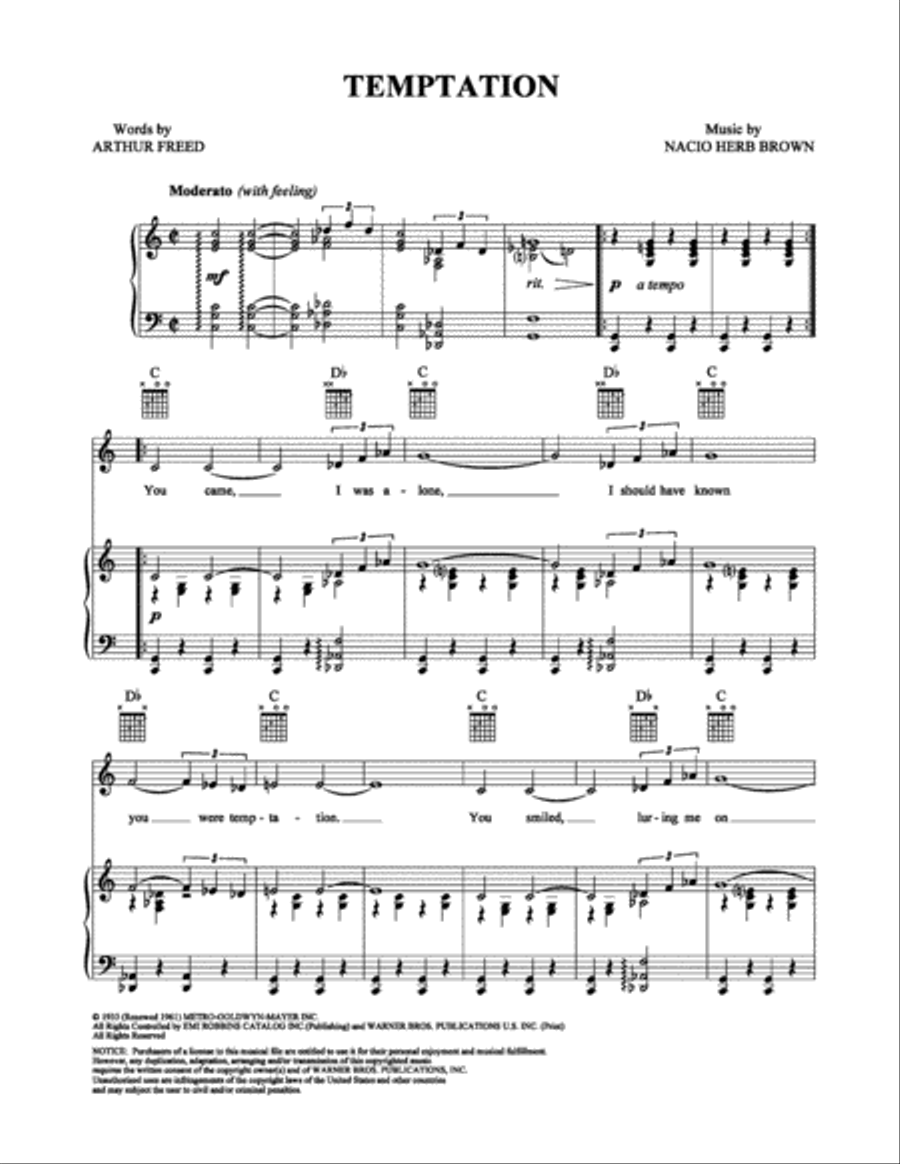 Temptation Temptation Piano, Vocal, Guitar scores gallery preview page 1