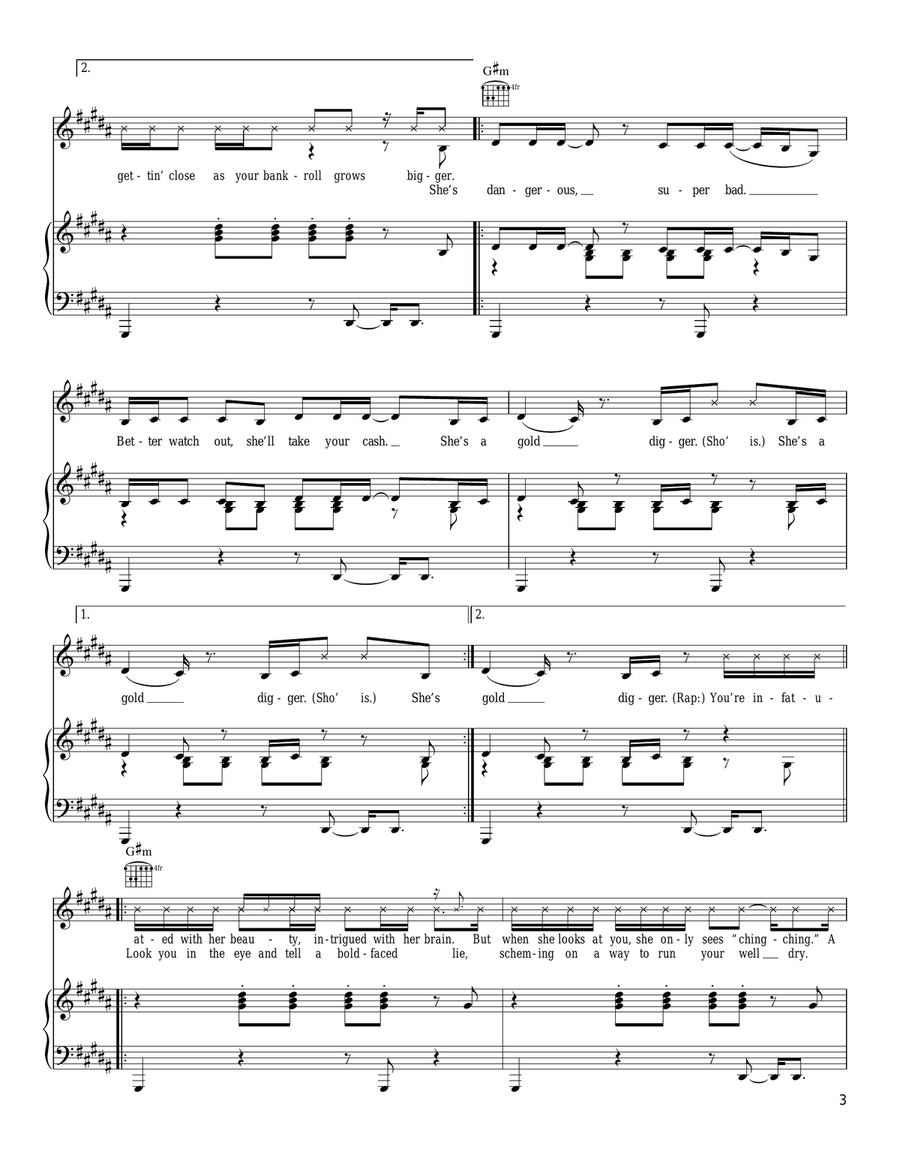 Gold Digger Piano, Vocal, Guitar scores gallery preview page 3