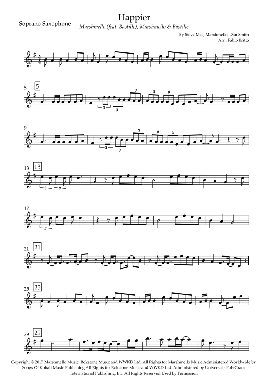 Happier Happier Soprano Saxophone scores gallery preview page 1