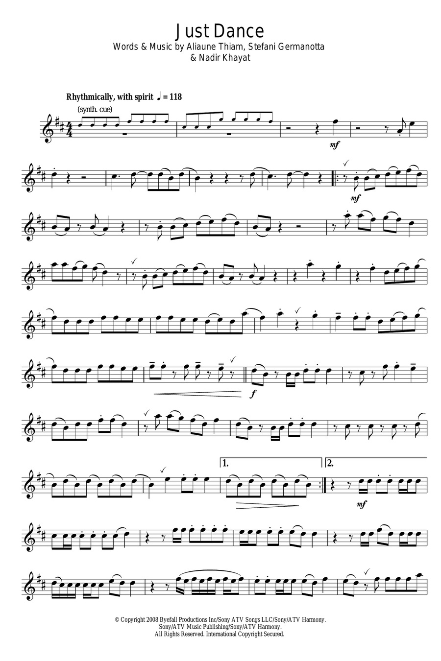 Just Dance Alto Saxophone scores gallery preview page 1