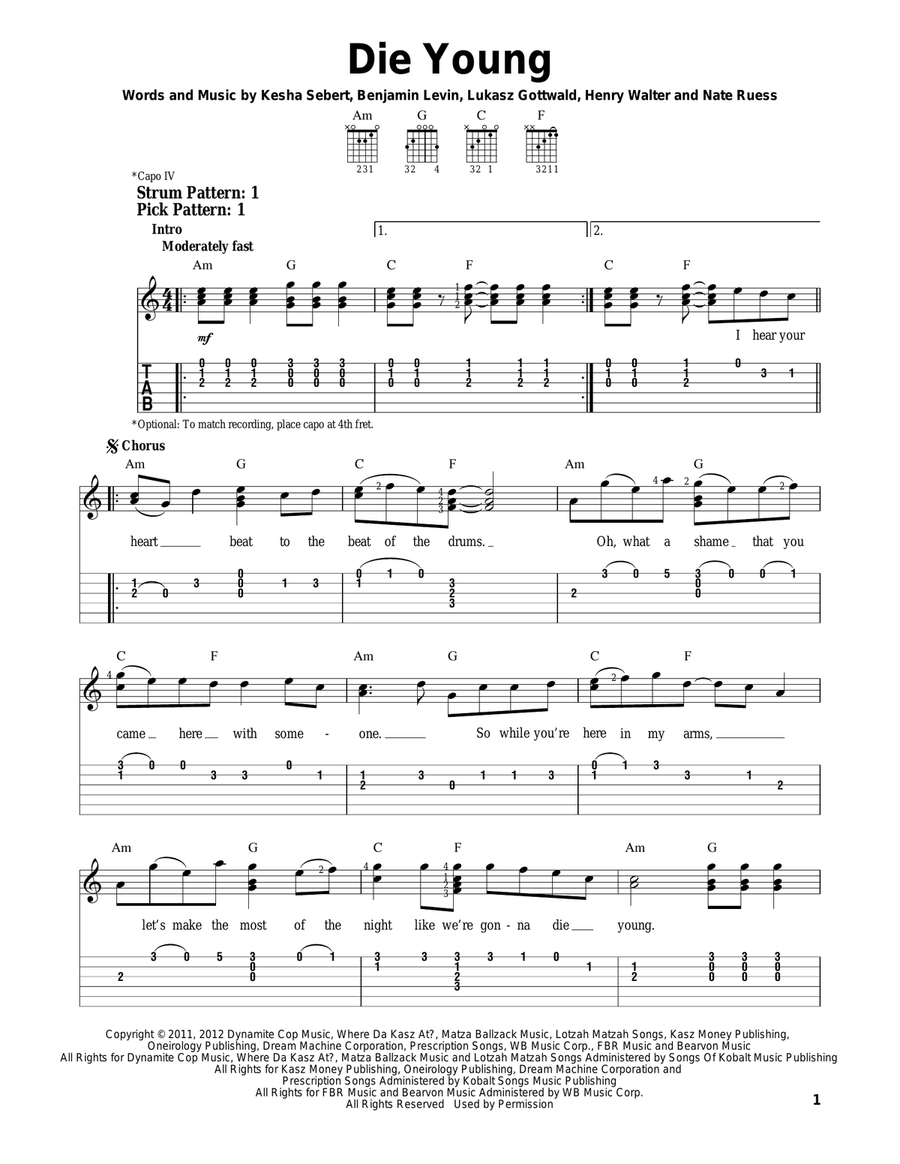 Die Young Die Young Acoustic Guitar scores gallery preview page 1