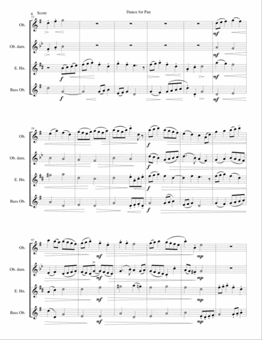Dance for Pan (based on Cotillon) for oboe consort (oboe, oboe d'amore, cor anglais and bass oboe) English Horn scores gallery preview page 4