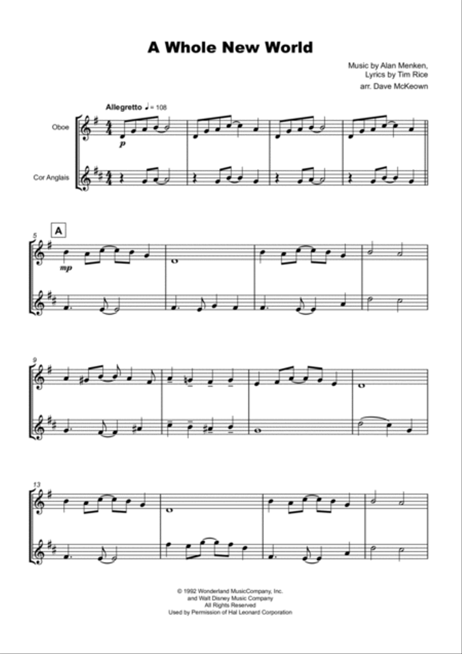 A Whole New World (aladdin's Theme) Woodwind Duet scores gallery preview page 2