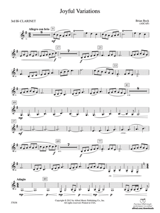 Book cover for Joyful Variations: 3rd B-flat Clarinet