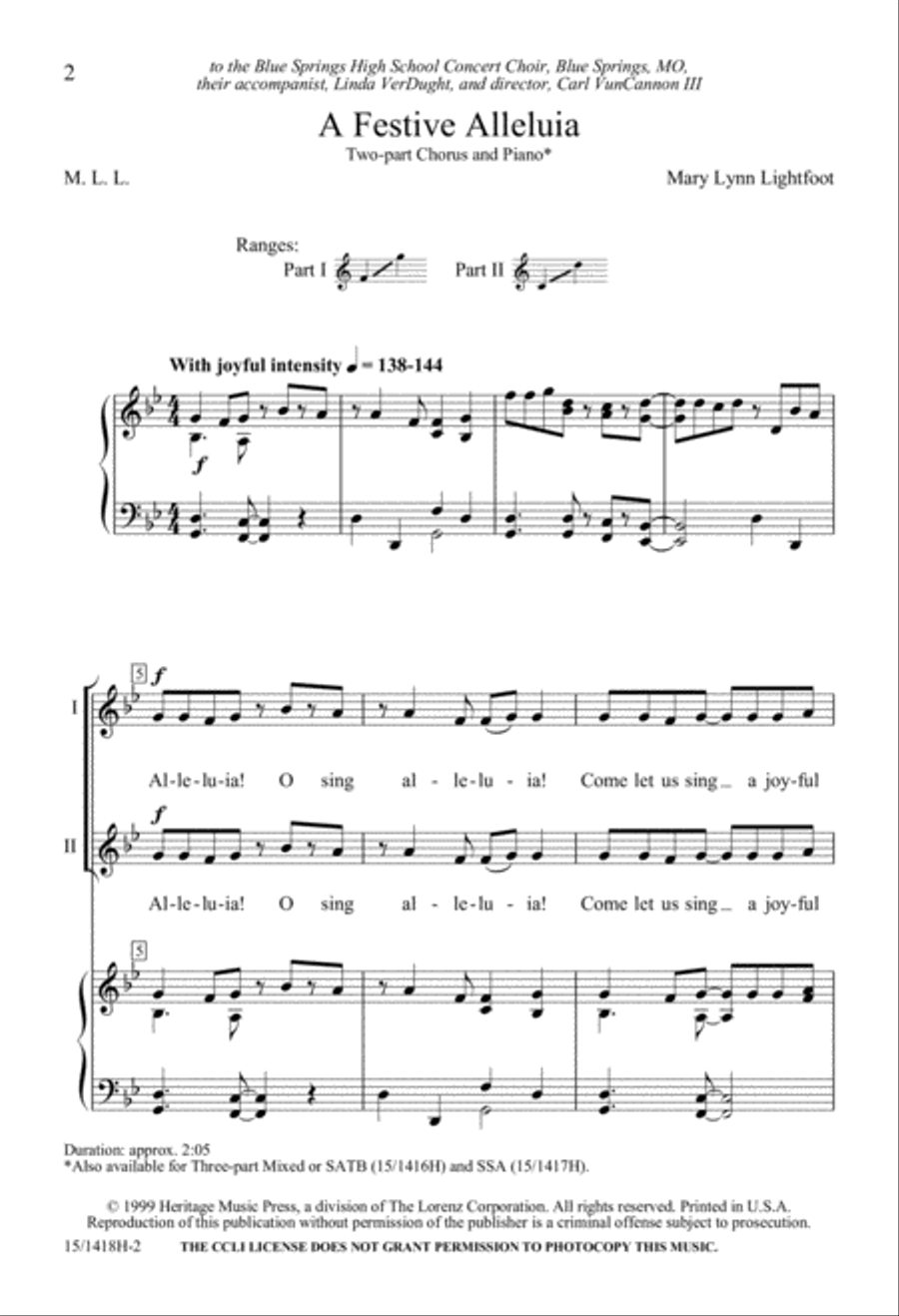 A Festive Alleluia 2-Part scores gallery preview page 2