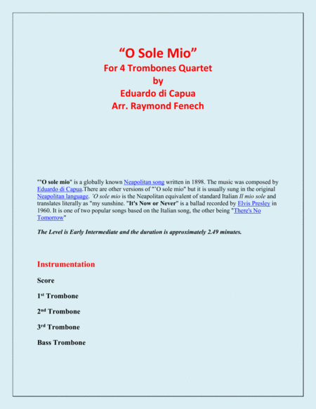 O Sole Mio - 4 Trombones image number null